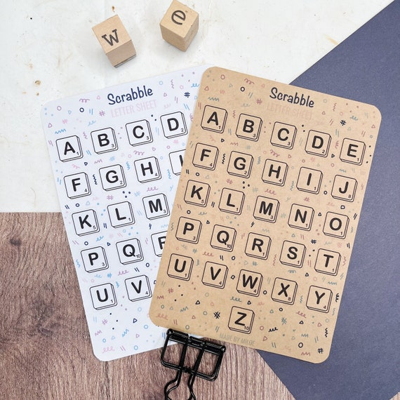 Letter Sheet Scrabble Style big, Sticker Sheet, Alphabet, Writing