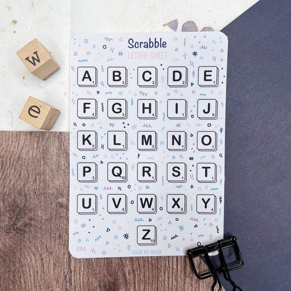 Letter Sheet Scrabble Style big, Sticker Sheet, Alphabet, Writing