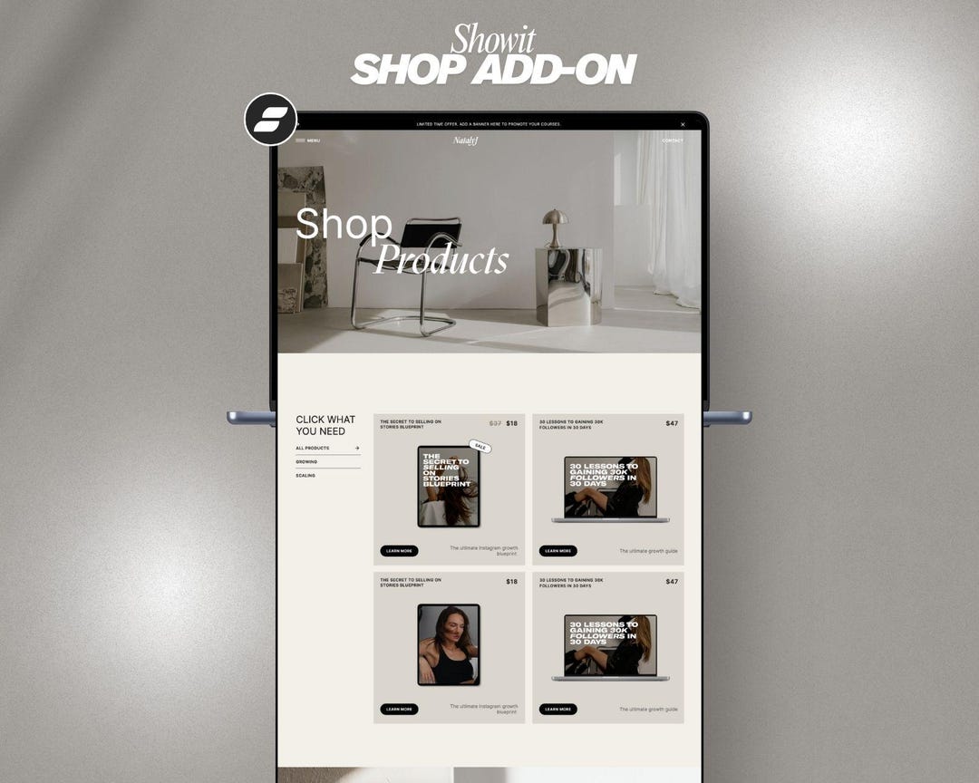 Showit Shop Add-on Template: Digital Product Shop Design - Etsy