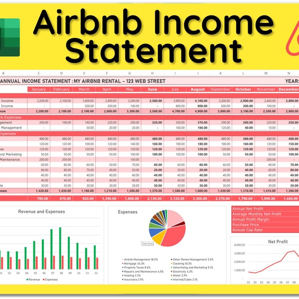 Airbnb Rental Income & Expense Tracker / Income Statement Excel Spreadsheet / Vacation Rental Property Bookkeeping Tool Instant Download