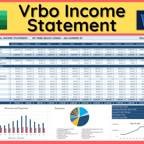 VRBO Rental Income Statement Spreadsheet / Rental Income & Expense Tracker / Vacation Rental Property Bookkeeping Tool Instant Download