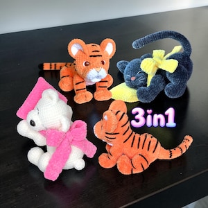 3 in 1 Orso, Gatto, Tigre DORMENTI / SCHEMA all'uncinetto per orsetto in PDF (terminologia inglese) / Schemi amigurumi / Schema all'uncinetto per orsacchiotto / Schema per gatto