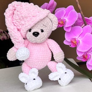 BJÖRN i pyjamas med spetsmössa / Virkad björnmönster PDF (engelska termer) / Amigurumi björn / Amigurumimönster / Björn virkmönster