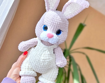 Big BUNNY in overalls / Crochet bunny PATTERN PDF (English terms, French) / Multilingual support Translation available / Amigurumi patterns