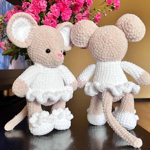 Haakpatroon MUIS in rok met strik 10" / knuffeldier PATROON PDF (Engels, Frans, elke taal) / Amigurumispeelgoed