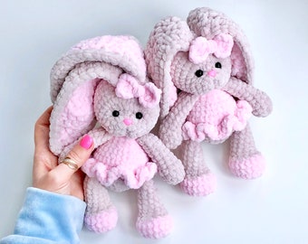 BUNNY with colored ears / Crochet bunny PATTERN PDF (English) / Amigurumi bunny crochet pattern / Rabbit crochet pattern