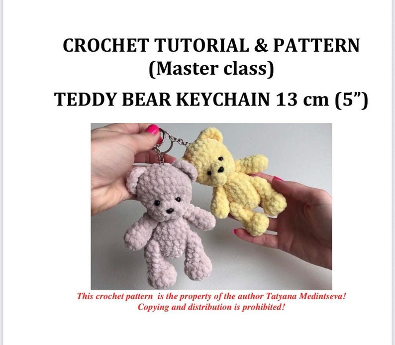 Crochet pattern Bear keychain (13 cm/5 inches) / Amigurumi bear keychain PATTERN PDF (English terms, Multilingual (7 Languages) image 8