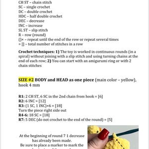 Patrón de ganchillo 5 en 1: pato (5 tamaños - 5 patrones) / Tutorial de amigurumi de patito en PDF (inglés, francés y otros idiomas) / Peluches de Pascua sin costuras imagen 7