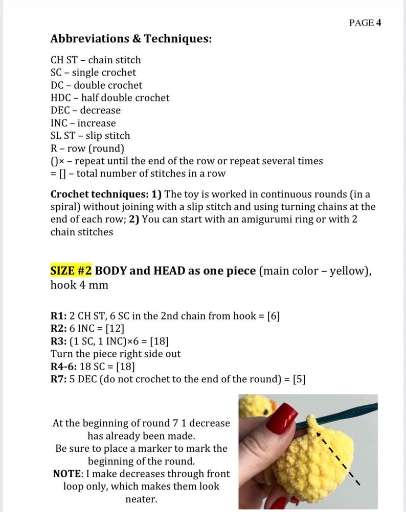 Patrón de ganchillo 5 en 1: pato (5 tamaños - 5 patrones) / Tutorial de amigurumi de patito en PDF (inglés, francés y otros idiomas) / Peluches de Pascua sin costuras imagen 7
