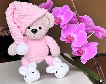 BEAR in pajamas with lacey hat  / Crochet bear PATTERN PDF (English) / Amigurumi bear / Baby gift