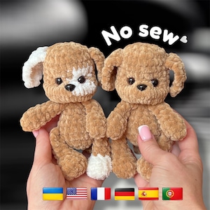 Welpe Toffy Häkelanleitung PDF | NO-SEW Amigurumi Welpe | Plüschhund Anleitung | Englisch + jede Sprache auf Anfrage Französisch, Deutsch, Spanisch