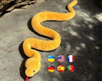SNAKE Crochet Pattern PDF in 7 Languages, Amigurumi Snake Pattern, Realistic Snake Toy, Easy Crochet Tutorial, Multi-Language Pattern
