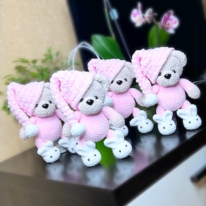 BEAR in pajamas with lacey hat  / Crochet bear PATTERN PDF (2 languages: Ukrainian and Russian terms) /  Master class on crocheting a bear
