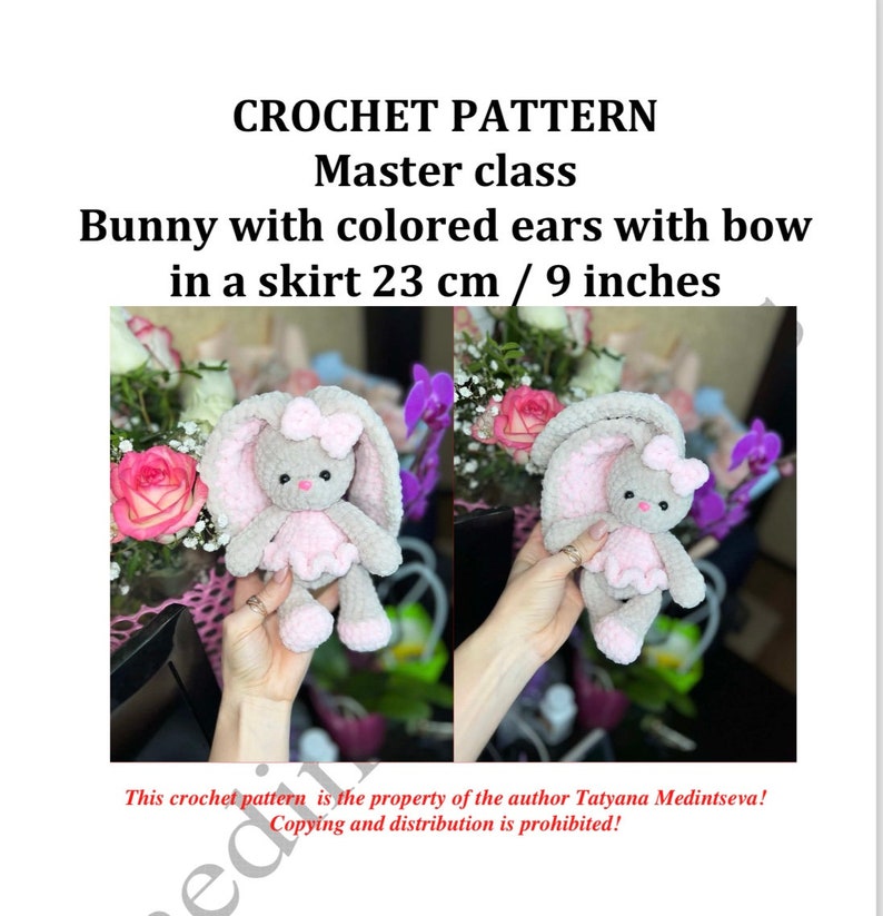 BUNNY with colored ears / Crochet bunny PATTERN PDF English / Amigurumi bunny crochet pattern / Rabbit crochet pattern immagine 8