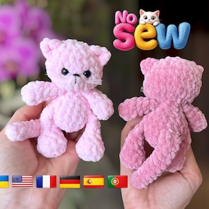 Pocket Kitty "Purrfect Cat" Crochet Pattern, No Sew Cat Amigurumi PDF Pattern (English, French, German, Spanish)