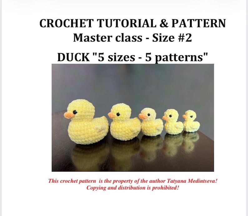 Patrón de ganchillo 5 en 1: pato (5 tamaños - 5 patrones) / Tutorial de amigurumi de patito en PDF (inglés, francés y otros idiomas) / Peluches de Pascua sin costuras imagen 5