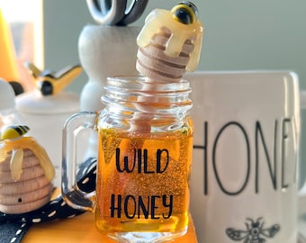 Fake Wild Honey, Faux Honey,  Bee Tiered Tray, Spring Tray Decor, Rae Dunn Display, Mini honey mug