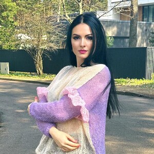 Jersey delicado, jersey transparente, jersey de mohair fino, jersey de telaraña, jersey multicolor, jersey con volantes, jersey multicolor
