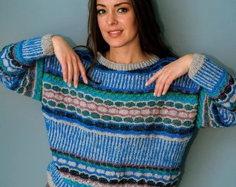 Western pullover sports sweater blue sweater blue pullover pullover color patterned pullover patterned sweater western sweater western