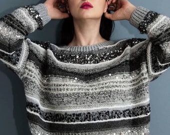 черный свитер свитер с рисунком свитер в полоску пуловер с пайетками пуловер черно-белый серый пуловер свитер с пайетками пуловер с рисунком