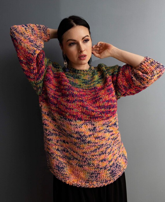 Multicolor Pullover Pullover With a Pattern Multicolor Pullover Jumper With a Pattern Multicolor Sweater Sweater With a Pattern Pullovers and Sweaters Etsy UK