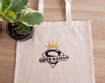 Tote bag Super Maman, Cadeau fête des mères, Cadeau maman original, sac fourre-tout, sac cabas en tissus, Super Maman,