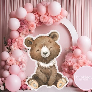 Woodland Animal Bear Big Cutout Party Prop, Printable Woodland Party Decor, PDF, Pink Woodland Baby Shower Prop, Instant Digital Download