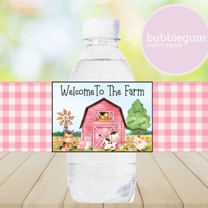 Pink Farm Water Bottle Labels, Barn Yard Party Decor, Welcome To The Farm, Drink Bottle Labels, Pink Farm  Decor, INSTANT DIGITAL DOWNLOAD