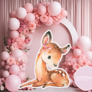 Woodland Animal Deer Big Cutout Party Prop, Printable Woodland Party Decor, PDF, Pink Woodland Baby Shower Prop, Instant Digital Download