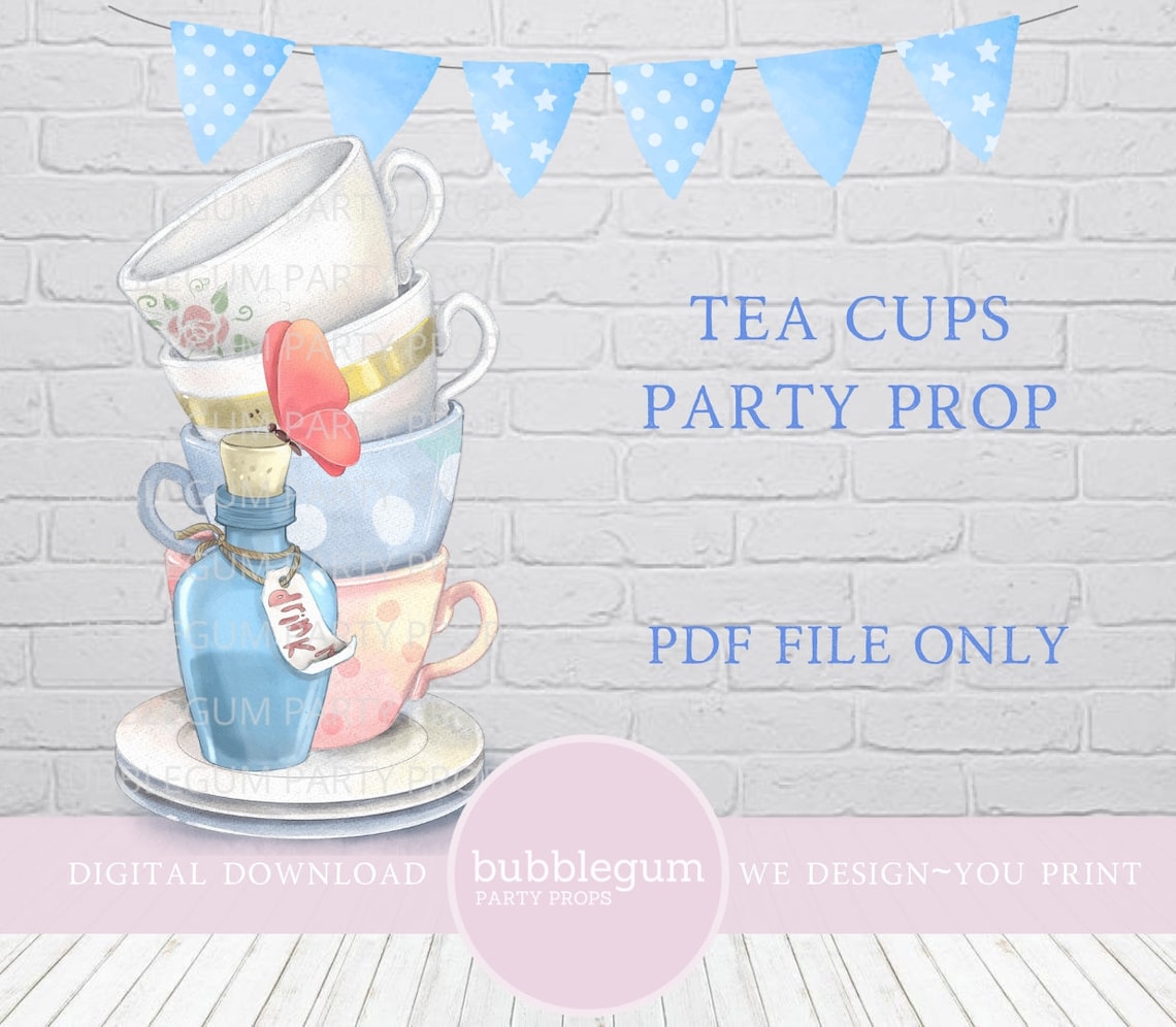 Alice in Wonderland Big Cutout Tea Party Prop, Tea Cup Stack Prop ...