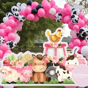 Pink Farm Tractor & Aniamls, Big Cutout Party Prop, Barnyard Party Decor, Pink Farm Printable Party Decor, PDF, Instant DIGITAL DOWNLOAD