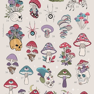 197 Mystic Mushrooms and Skulls Clipart, SVG Bundle of Mushrooms Ready ...