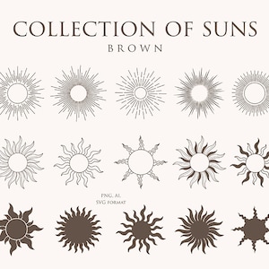 Sonne und Mond Clipart. Leuchter, Sternbilder, Silhouetten der Sonne. Sonnensymbol. Zum Schneiden. Format AI. SVG. PNG.