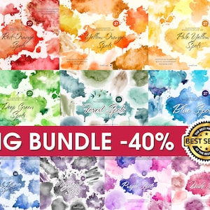 Big bundle of 300 watercolor Spots Clipart Hand Painted Stains/Splashes and Splotches Clipart/Files PNG ang vrctor AI. EPS./Instant Download