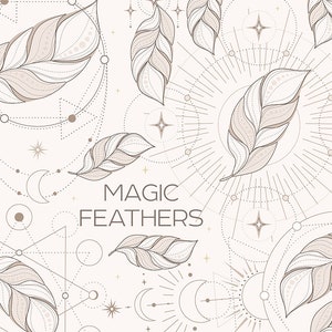 Magic feathers clipart. Ready to print. Phoenix bird feather tattoo sketches. Mystical symbols, dream catcher. Format elements AI. EPS. PNG.