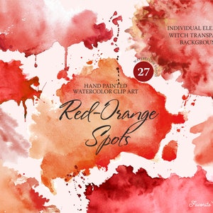 Red-orange and wine 27 Watercolor Spots Clipart Hand Painted / Splashes and Splotches Clipart /Files PNG ang vrctor AI. /Instant Download