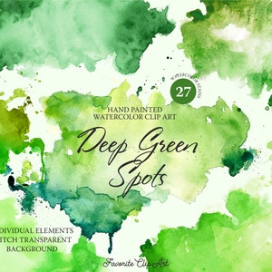 Light green and forest 27 Watercolor Spots Clipart Hand Painted / Splashes and Splotches Clipart /Files PNG ang vrctor AI. /Instant Download