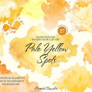 Pale yellow and citric 27 Watercolor Spots Clipart Hand Painted / Splashes and Splotches Clipart /Files PNG ang vrctor AI. /Instant Download