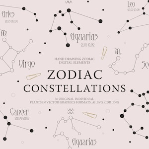 Celestial constellations clipart. Constellations of the zodiac symbols, silhouettes. Clipart for cutting. Format elements ai. svg. cdr. png.