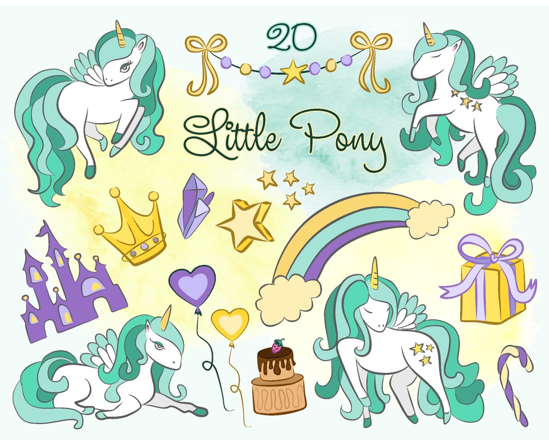 Mint Unicorns Clipart for Cutting. Scrapbooking, Stickers. Baby Shower