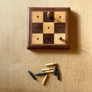 Wooden tic tac toe game, travel Tic tac toe, inlaid chessboard in fine wood, vintage miniature game, free packaging
