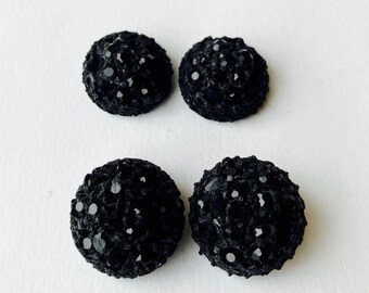 2 + 2 DOME BUTTONS with black rhinestones, luminous buttons, original 60's buttons, coat buttons, buttons for stylists and costume designers
