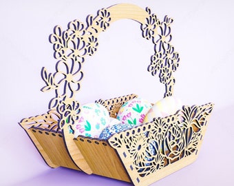 Decorative Laser Cut Wooden Easter Basket Laser cut Egg Bowl SVG files cnc template laser cut