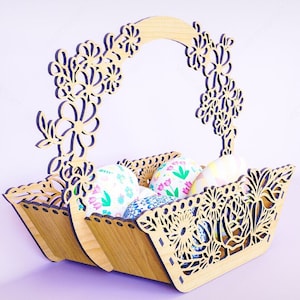 Decorative Laser Cut Wooden Easter Basket Laser cut Egg Bowl SVG files cnc template laser cut