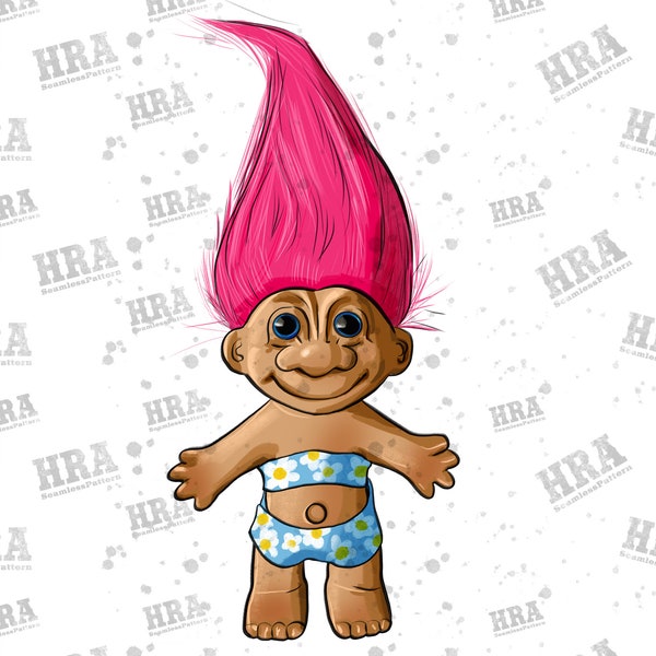 Troll Doll Png Sublimation Design, Hand Drawn Trol Doll Png, Troll Doll Png Design, Troll Doll Clipart, 90's Troll Png, Digital Download