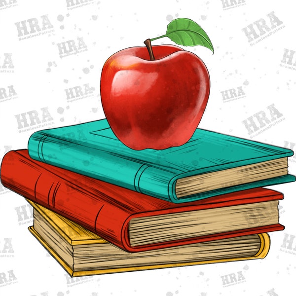 Teacher School Books With Apple Png Sublimation Design, Teachers' Day Png, Back To School Png, Books Png,Notebooks Png,Teacher Png Downloads