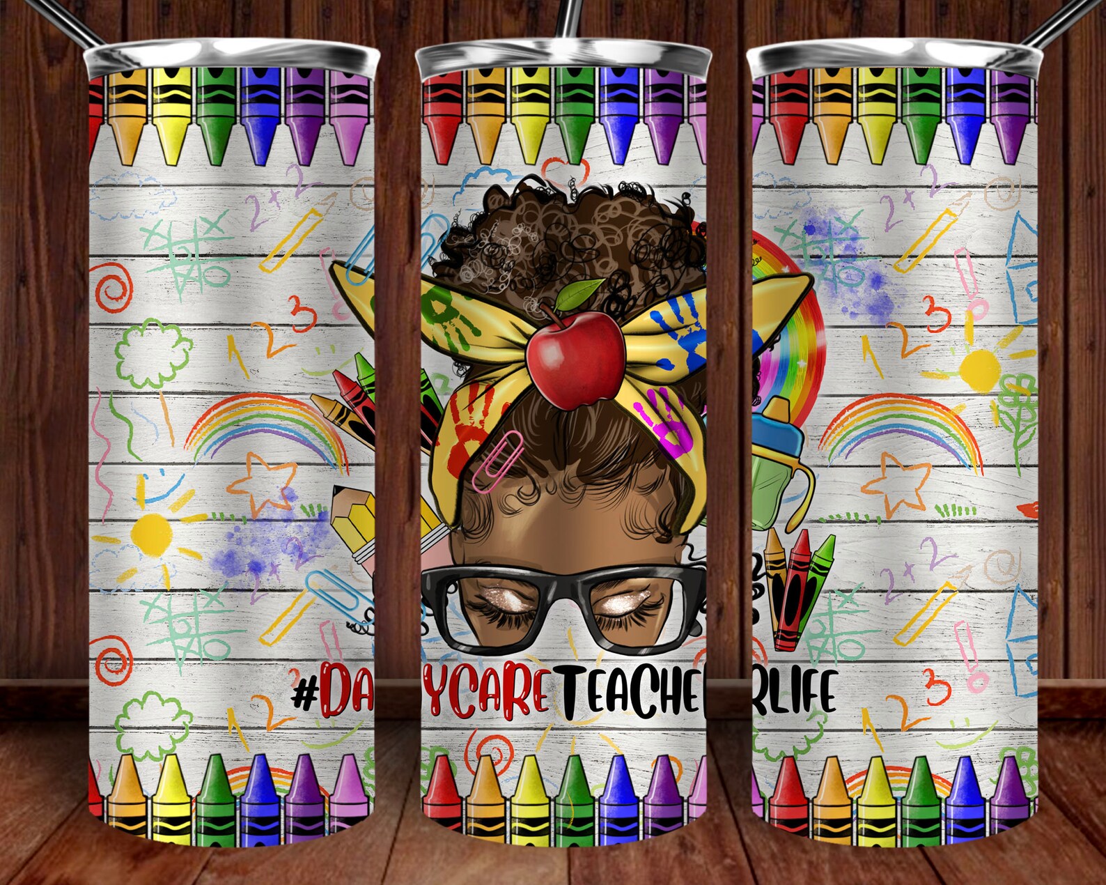 Afro Messy Bun Daycare Teacher Life Tumbler Png Sublimation - Etsy