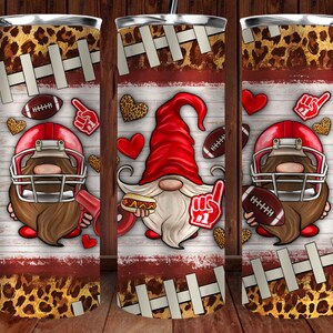 American Football Gnome Tumbler Png Sublimation Design, 20oz Skinny Tumbler Png, Leopard Football Gnomes Tumbler Png, Digital Downloads