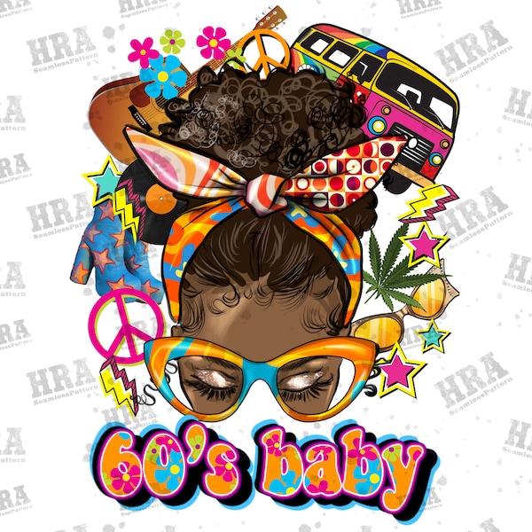 Afro Messy Bun 60's Baby Png Sublimation Design, 60's Baby Messy Bun Png,Messy Bun Clipart,1960's Png,Vintage Messy Bun Png,Digital Download