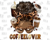 Afro Messy Bun Coffee Lover Png Sublimation Design, Black Woman Png, Coffee Lover Png, Leopard Messy Bun Png, Afro Png, Digital Download